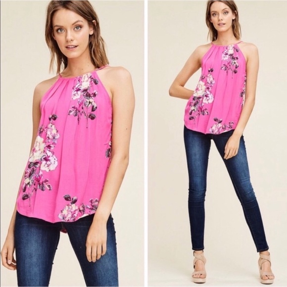 Pink floral button back halter size small - Picture 5 of 8